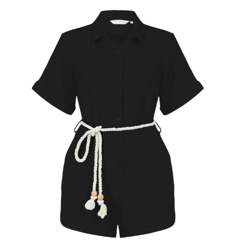 The Handloom LA Mia Romper Black Cotton with Rope Belt SZ S/M - Picture 3 of 10